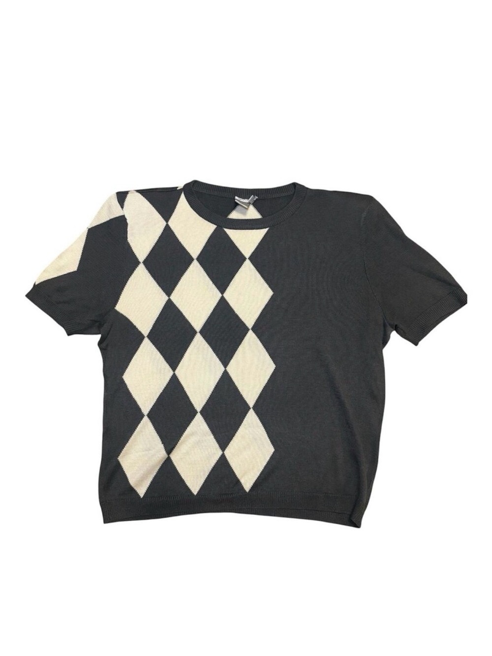 Worth Sweater Top Womens Large Knit 100% Silk Argyle Preppy Gray Cream Academia